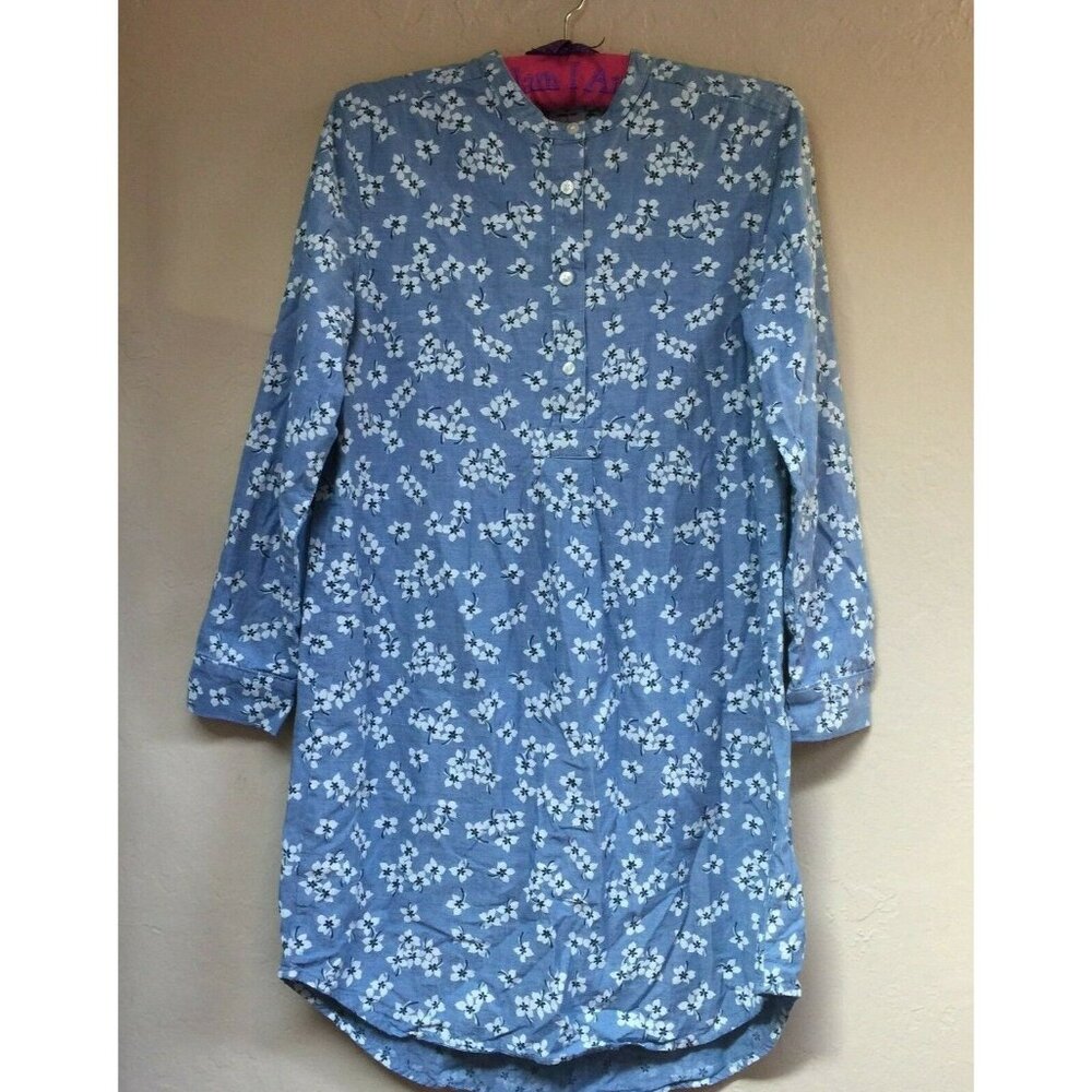 Lands' End Draper James Nightshirt Floral Chambray Long Sleeve Tunic Small 6-8